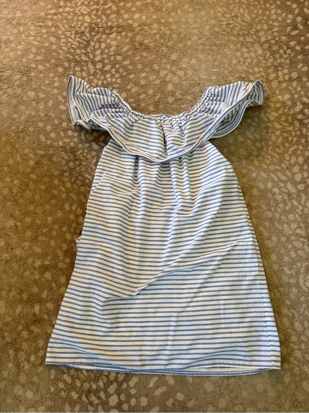Line & Dot Light Blue & White Striped Off-Shoulder Sundress